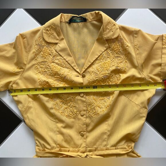 True Vintage VTG 1950s - Stunning Yellow Embroidered Antique Dress 10 - Picture 3 of 8